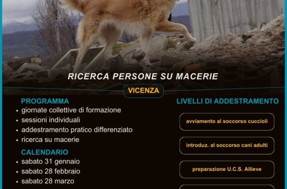 Preparazione del cane da soccorso su macerie 2026 a Vicenza