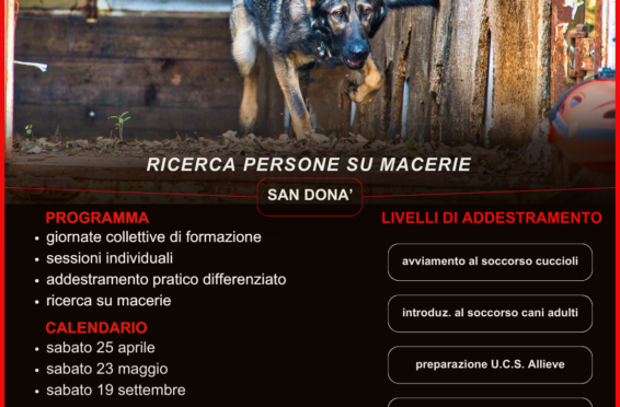 Giornate di formazione per Unita’ Cinofile da Soccorso 2026 a San Donà di Piave